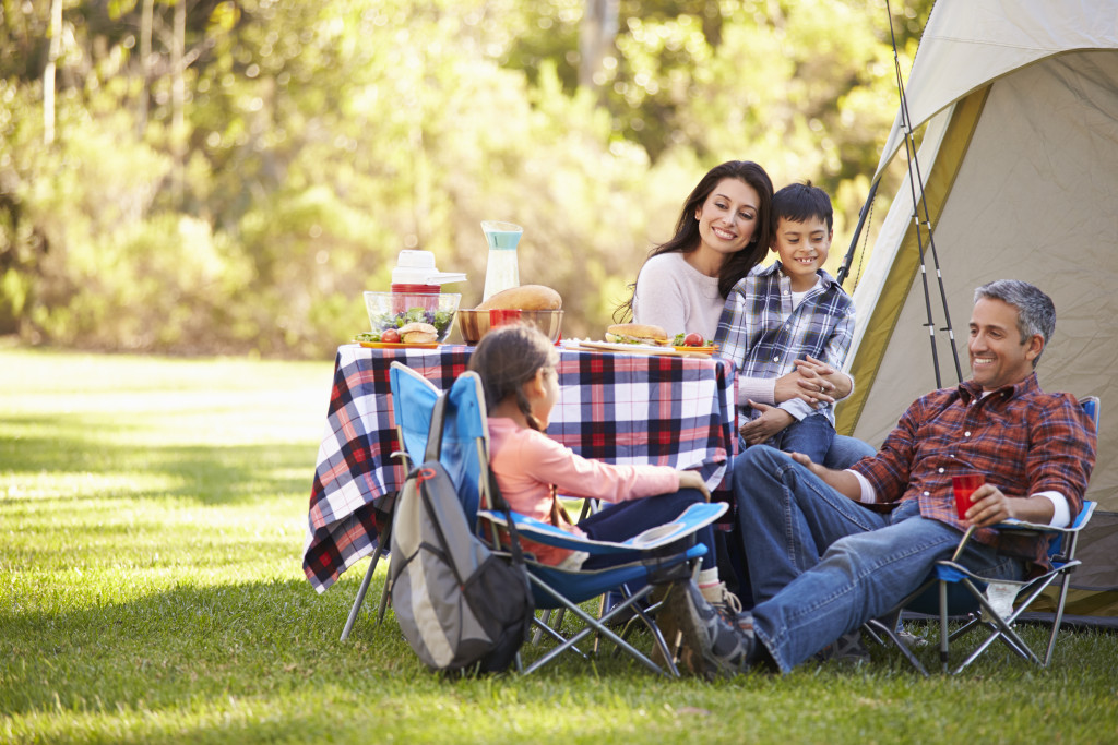 family camping outdoors